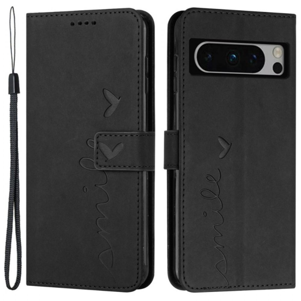 Kožený Kryt Na Google Pixel 8 Pro Usmívej Se S Lanyardem