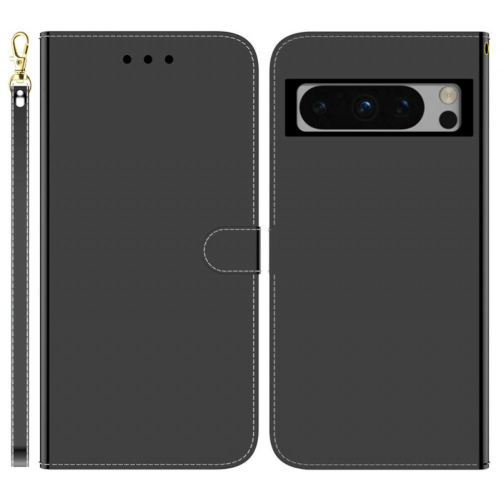 Kožený Kryt Na Google Pixel 8 Pro Zrcadlo A Šňůrka