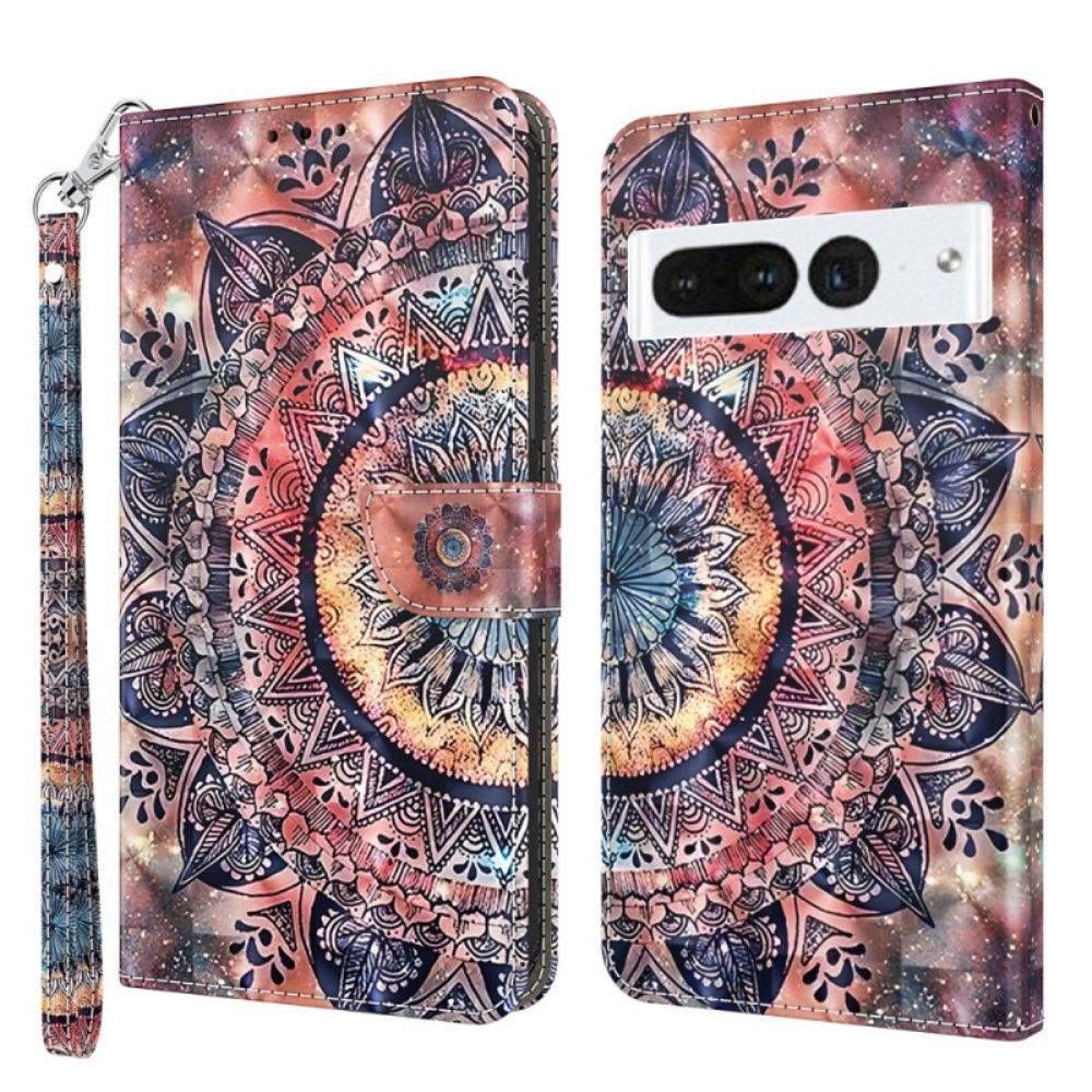 Peněženková Pouzdra Google Pixel 8 Pro Kryty Na Mobil Barevná Mandala S Páskem