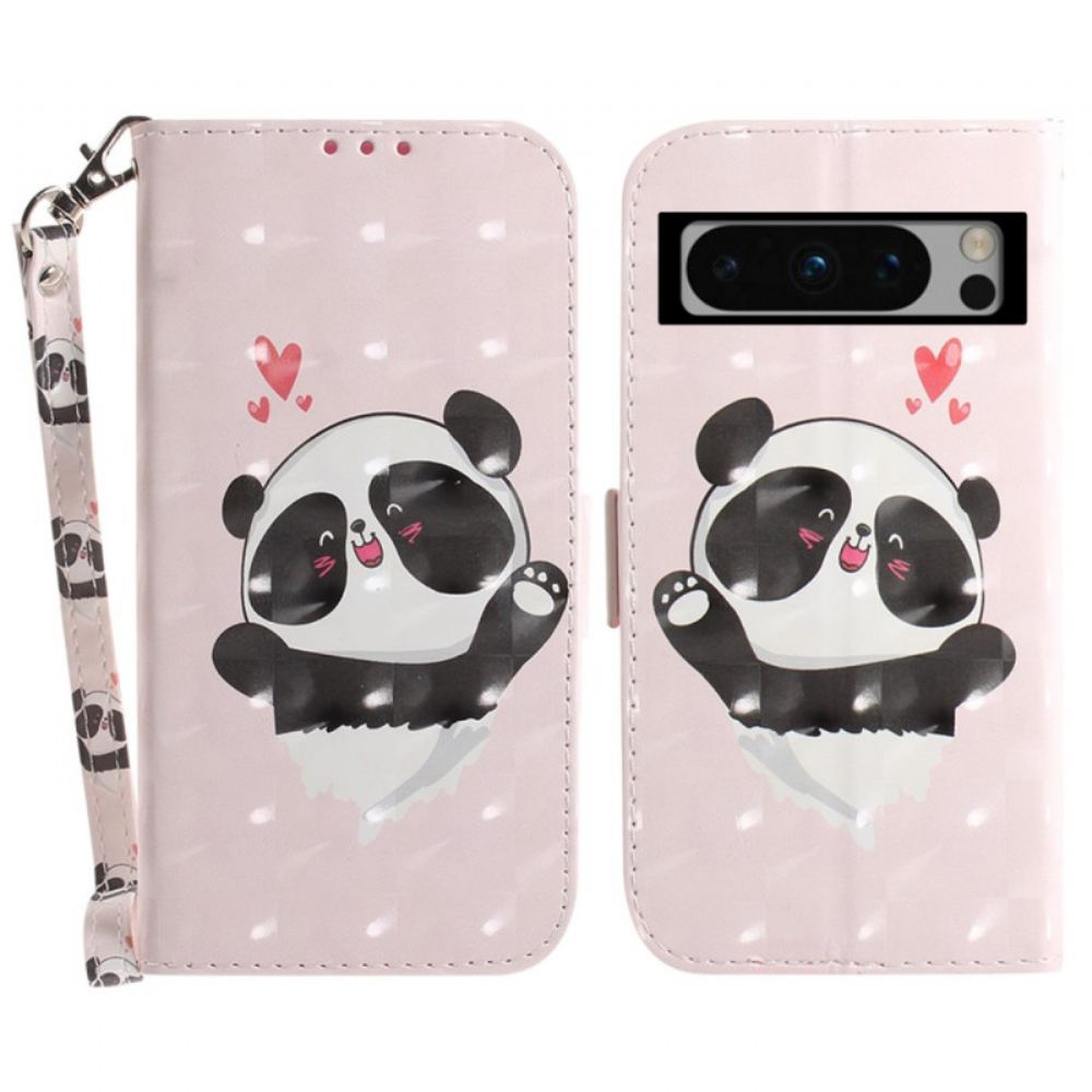 Peněženková Pouzdra Google Pixel 8 Pro Kryty Na Mobil Panda Love With Strap