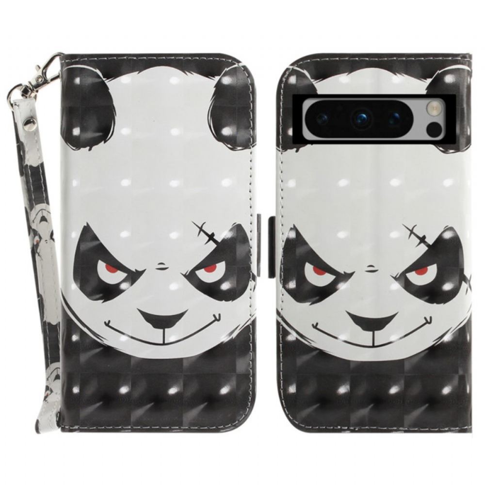 Peněženková Pouzdra Google Pixel 8 Pro Kryty Na Mobil Rozzlobená Panda S Popruhem