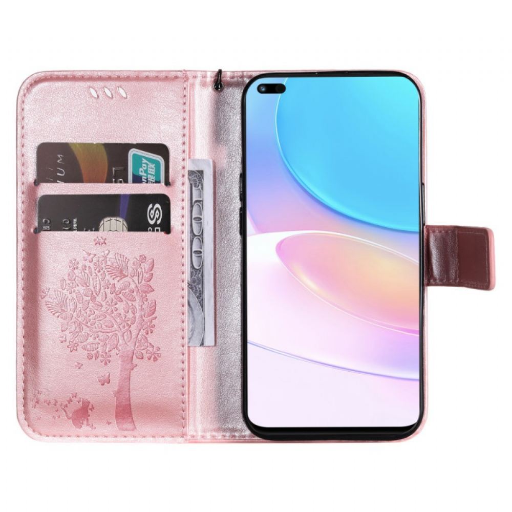 Flipové Pouzdro Na Huawei Nova 8i / Honor 50 Lite Na Lana Strom A Strappy Cat