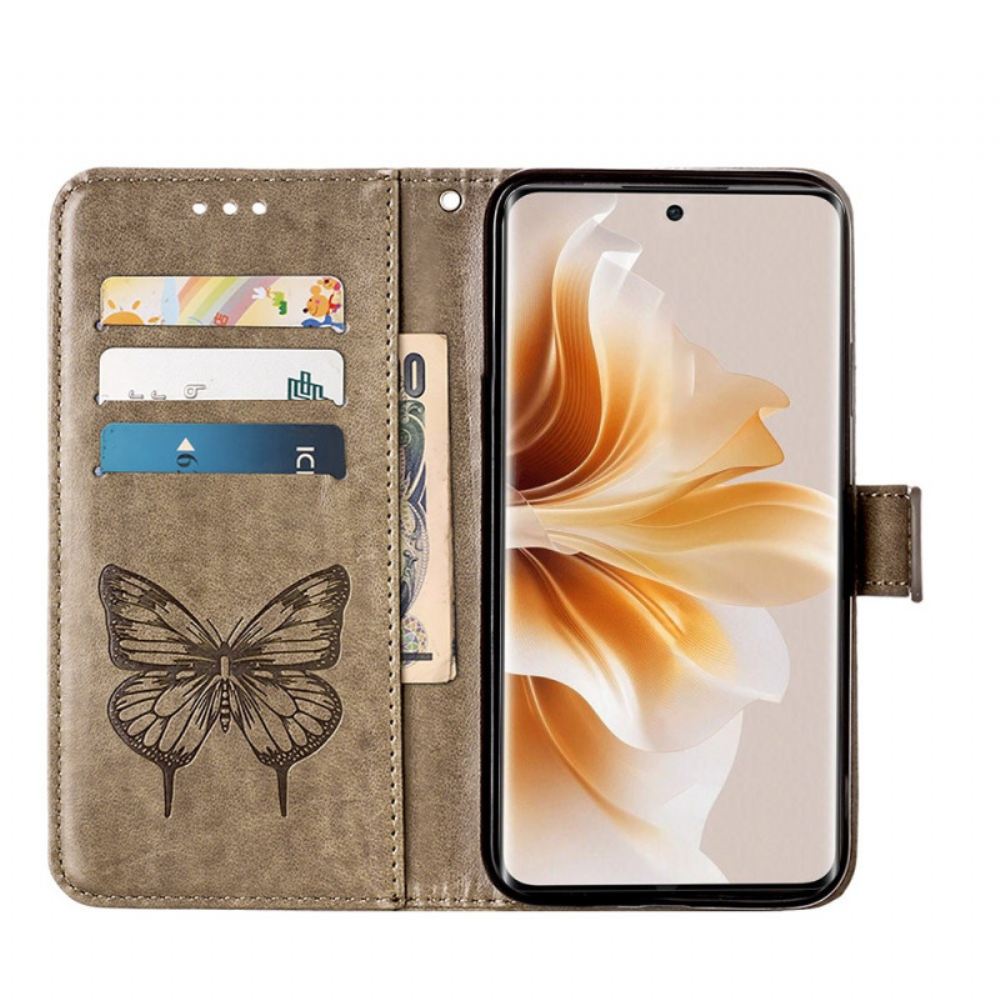 Kožený Kryt Oppo Reno 11 Pro 5g Květinový Motýl S Popruhem