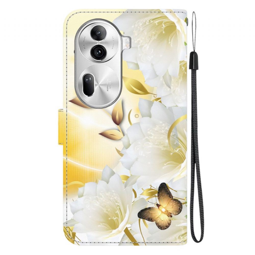 Peněženková Pouzdra Oppo Reno 11 Pro 5g Kryty Na Mobil Zlatí Motýli A Květiny