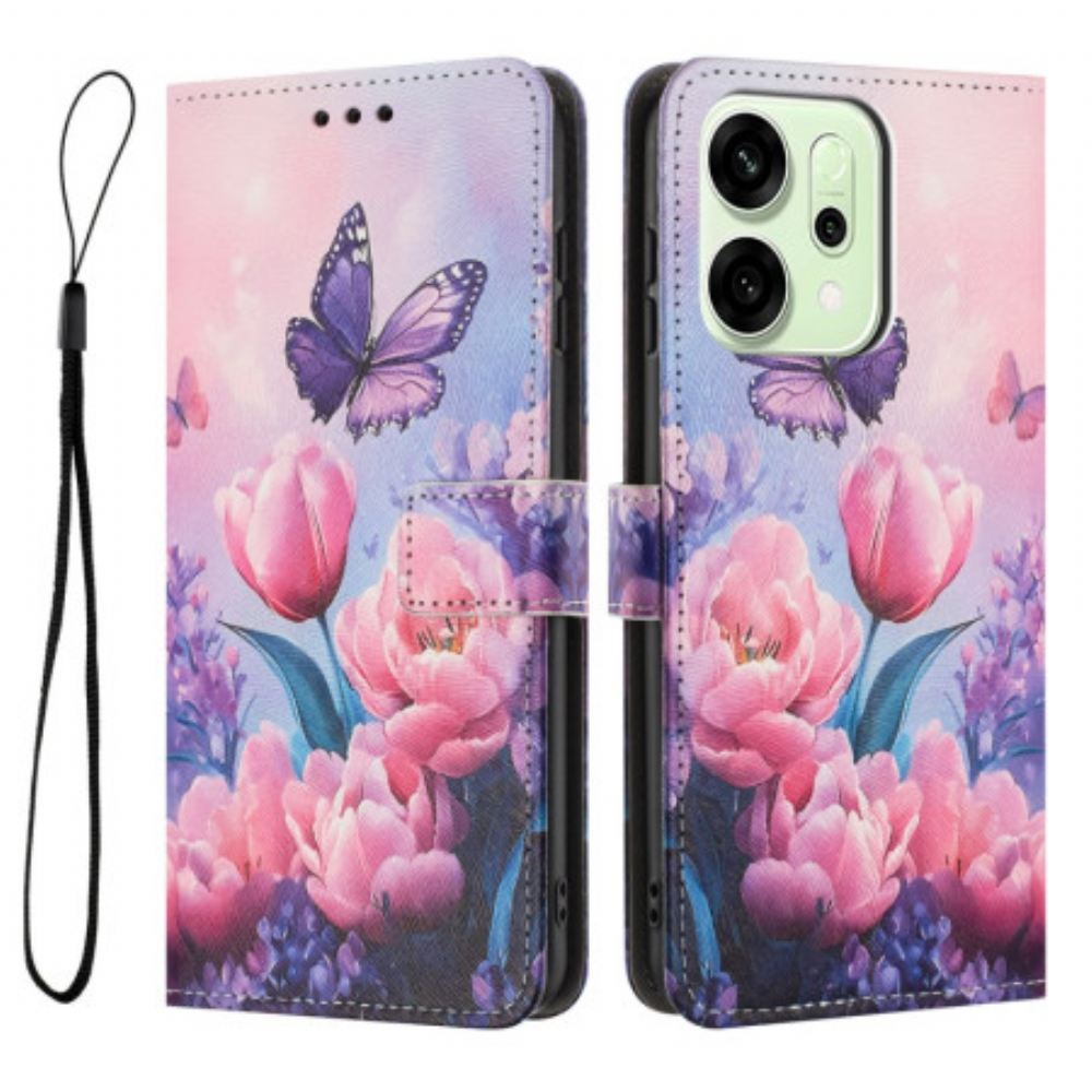 Kožený Kryt Oppo Reno 14 5g Květinový Vzor