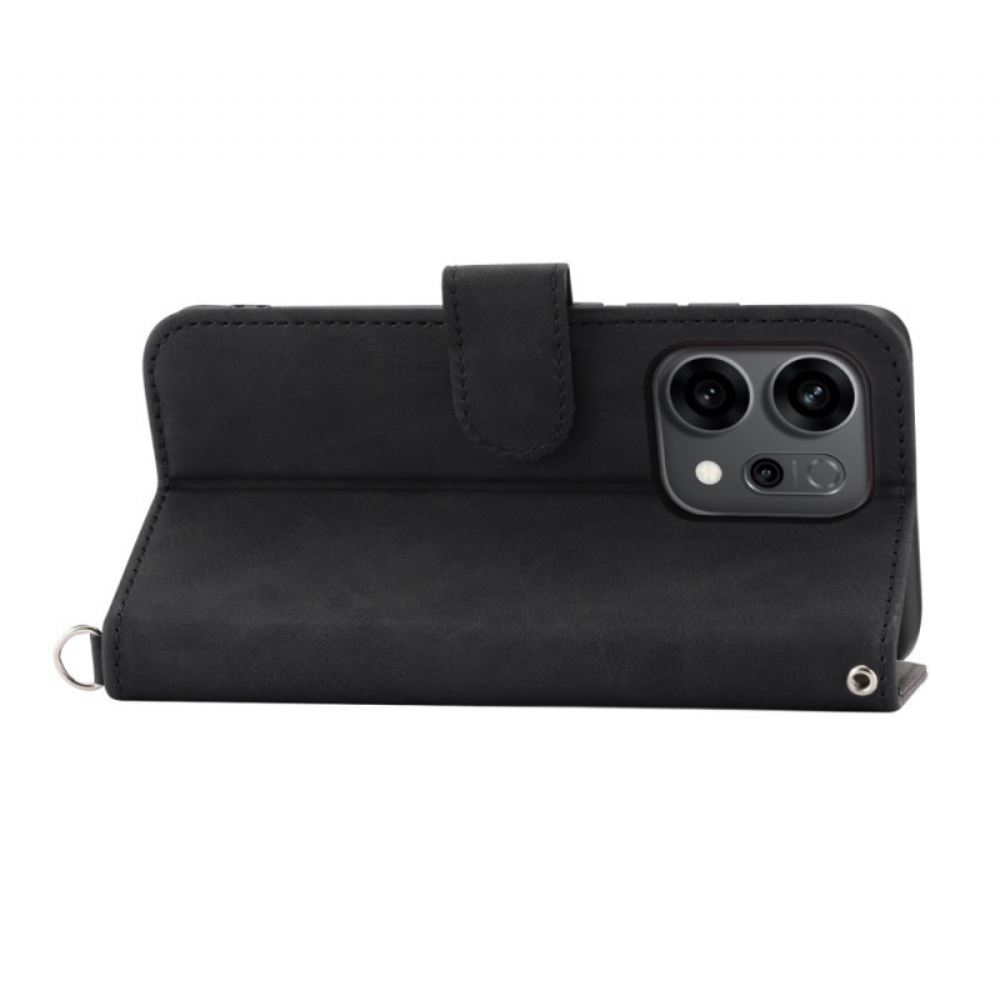 Kožený Kryt Oppo Reno 14 5g Květinový Vzor A Popruhy