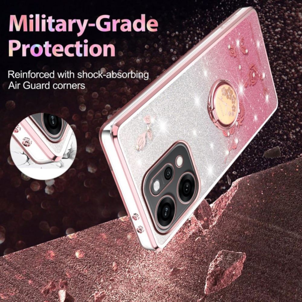 Kryt Oppo Reno 14 5g Kryty Na Mobil Květiny A Kamínky S Držákem Na Prsteny