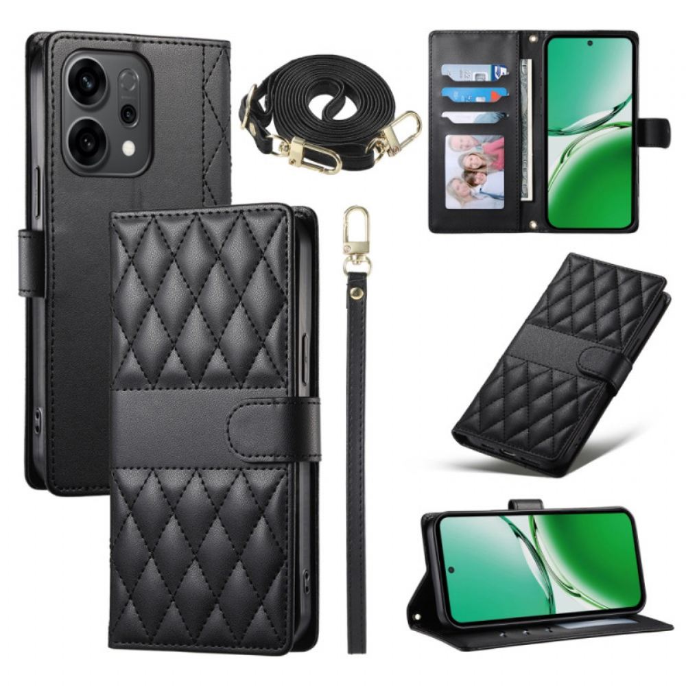 Peněženková Pouzdra Oppo Reno 14 5g Kryty Na Mobil Prošívaný Styl S Popruhem A Ramenním Popruhem