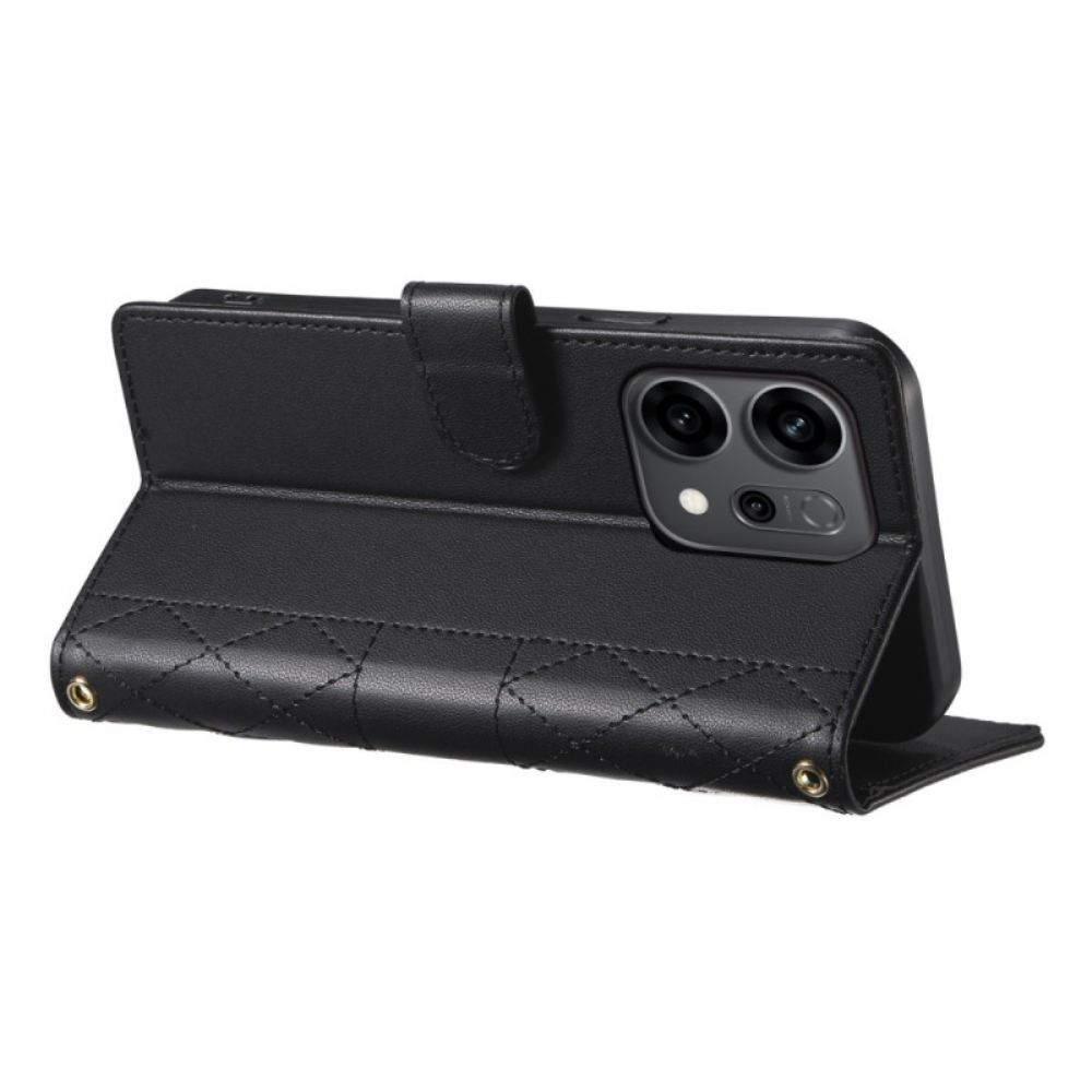 Peněženková Pouzdra Oppo Reno 14 5g Kryty Na Mobil Prošívaný Styl S Popruhem A Ramenním Popruhem