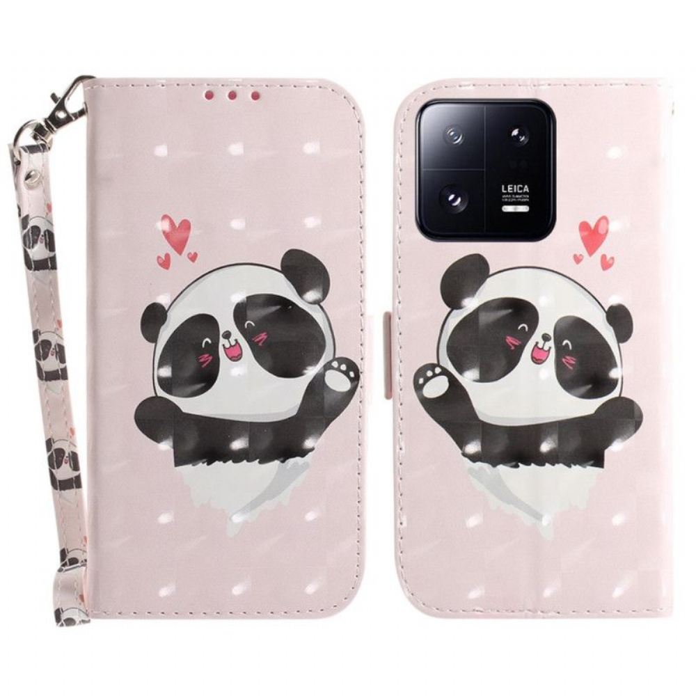 Flipové Pouzdro Na Xiaomi 13 Pro Na Lana Panda Love With Lanyard
