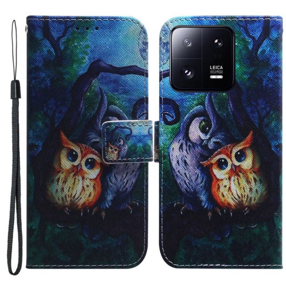 Flipové Pouzdro Na Xiaomi 13 Pro Na Lana Strappy Owls Malování