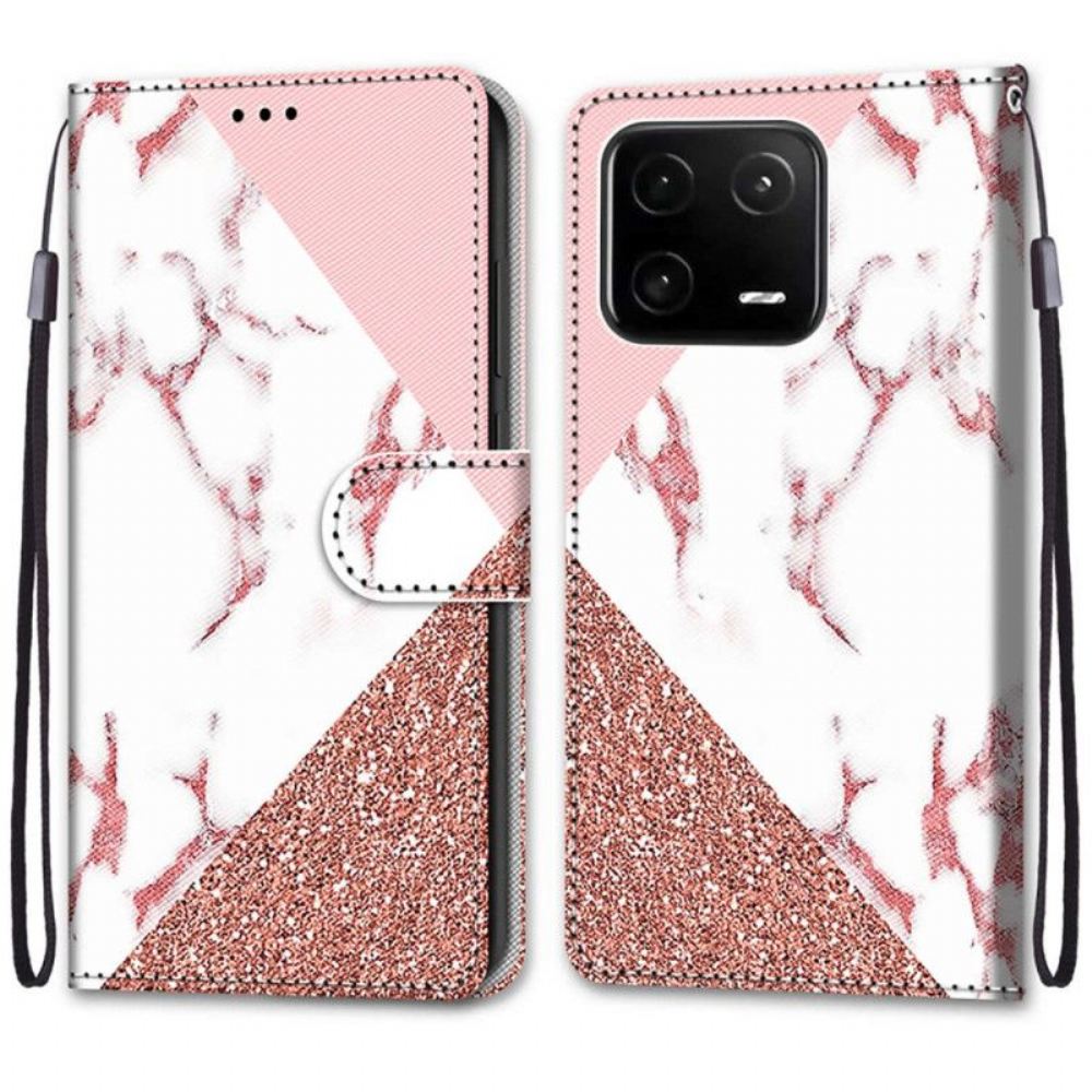 Flipové Pouzdro Na Xiaomi 13 Pro Mramor A Třpytivý Trojúhelník