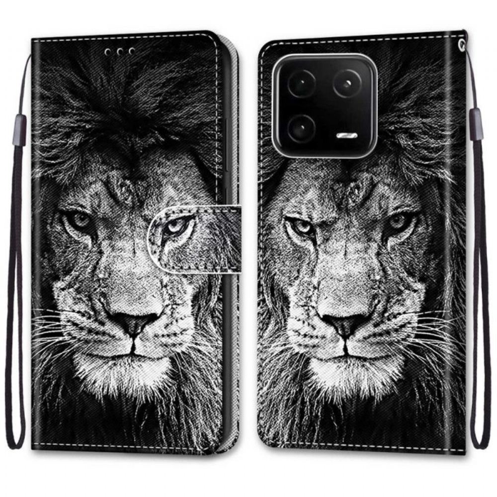Kožené Pouzdro Na Xiaomi 13 Pro Na Lana Lanyard Lion