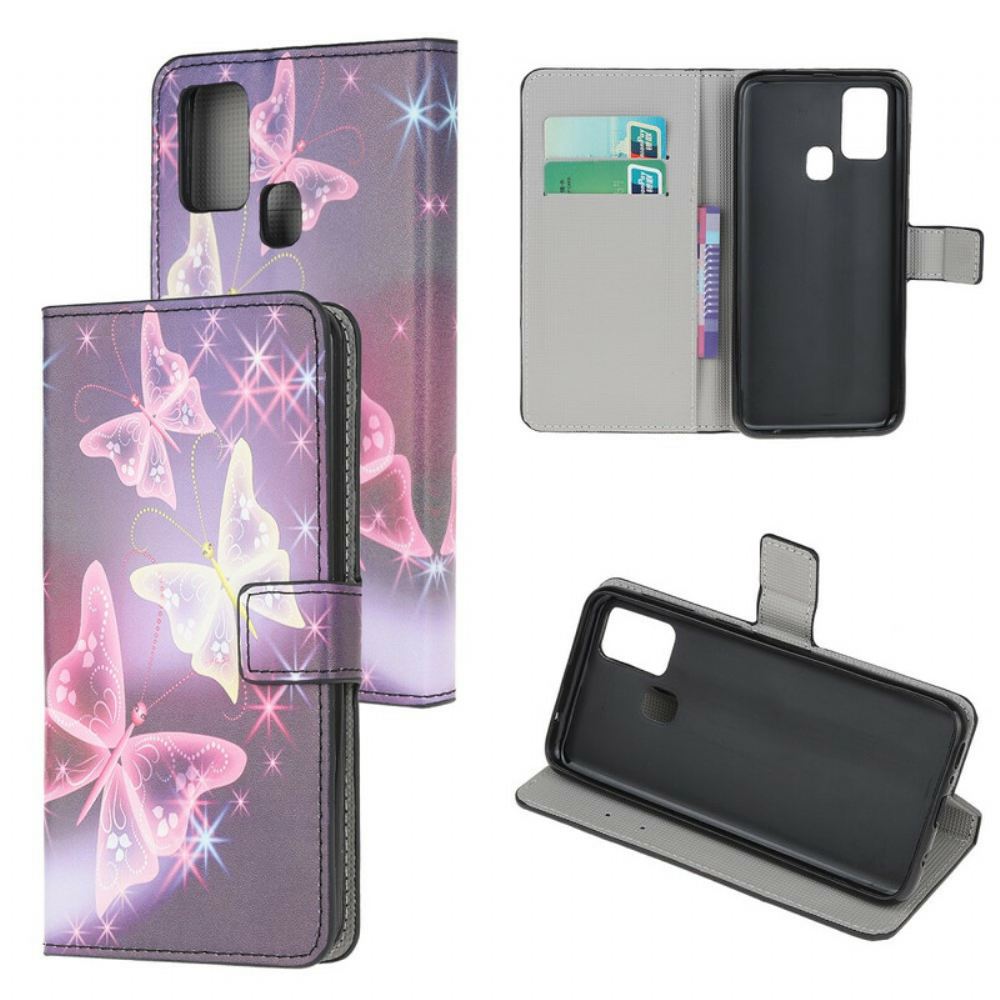 Flipové Pouzdro Na Samsung Galaxy A21s Neonoví Motýli