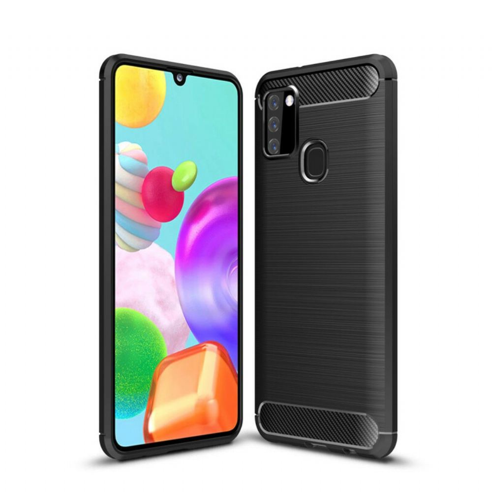 Kryt Na Samsung Galaxy A21s Kartáčované Uhlíkové Vlákno