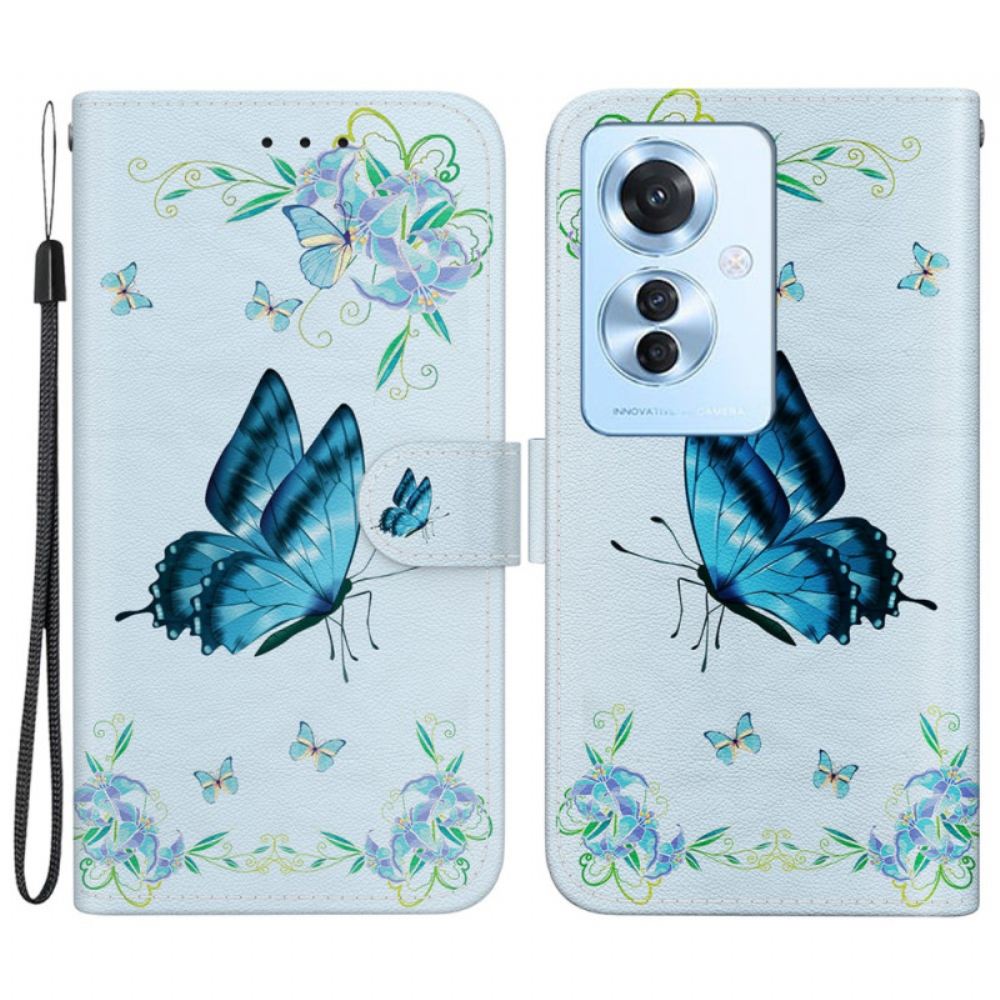 Kožený Kryt Oppo Reno 11f 5g Modrí Motýli A Květiny
