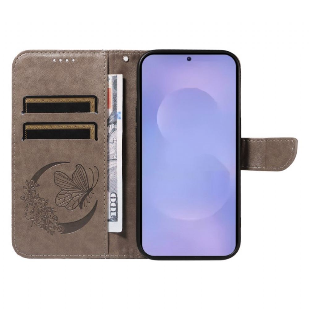 Kožený Kryt Na Samsung Galaxy S26 Grafický Motýl