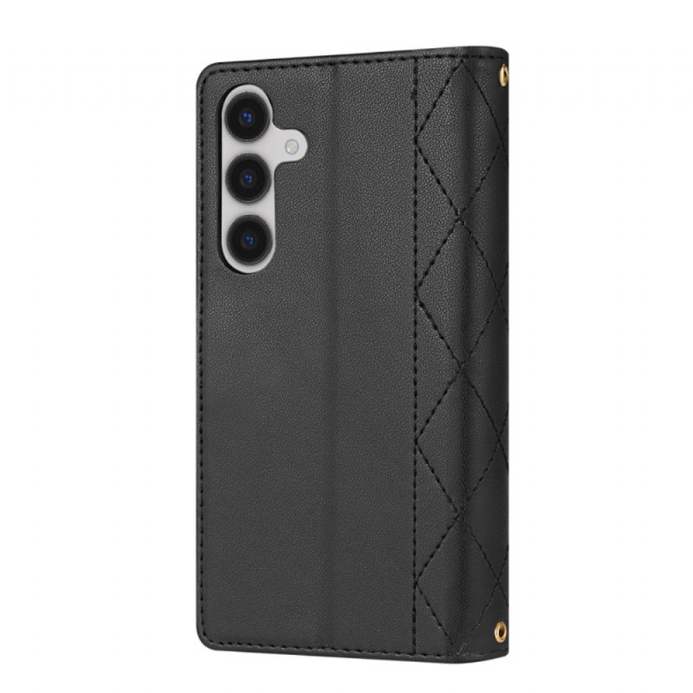 Kožený Kryt Na Samsung Galaxy S26 Prošívaná S Nastavitelným Ramenním Popruhem