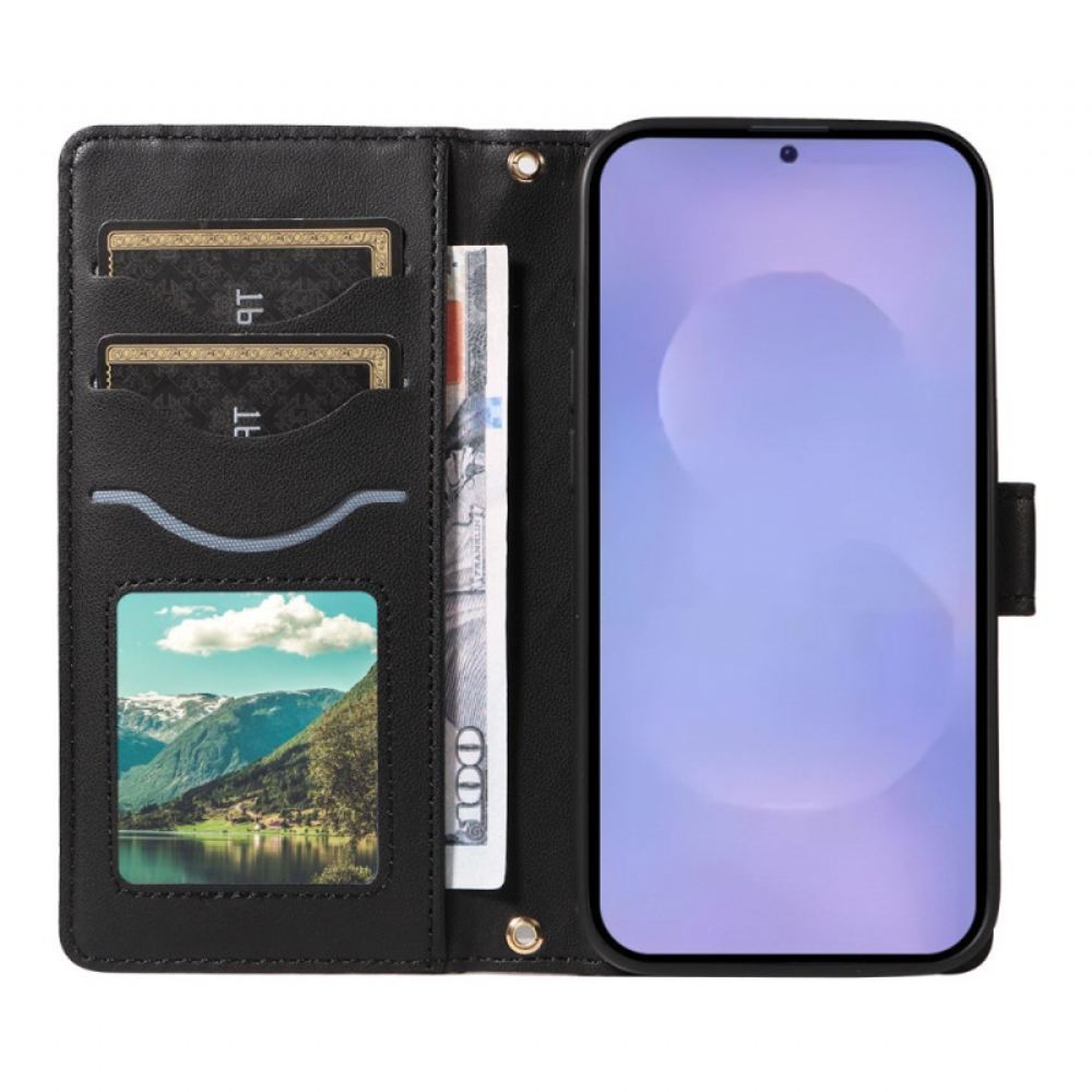 Kožený Kryt Na Samsung Galaxy S26 Prošívané S Popruhy