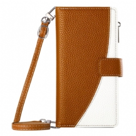 Kožený Kryt Samsung Galaxy S26 Dvoubarevná Peněženka S Popruhy