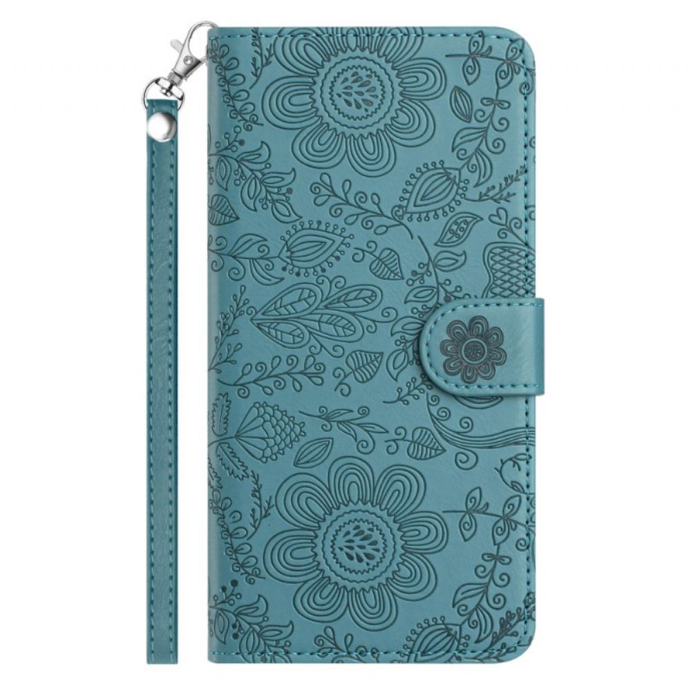 Kožený Kryt Samsung Galaxy S26 Květinový Vzor Se Šňůrkou Na Krk