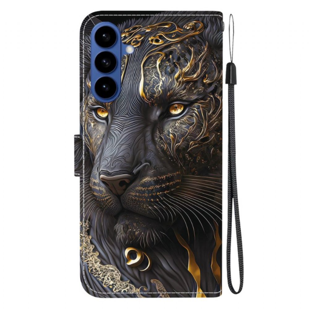 Kožený Kryt Samsung Galaxy S26 Zlatý A Černý Lev