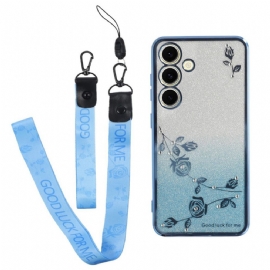 Kryt Na Samsung Galaxy S26 Květiny A Kamínky S Popruhem Kadem