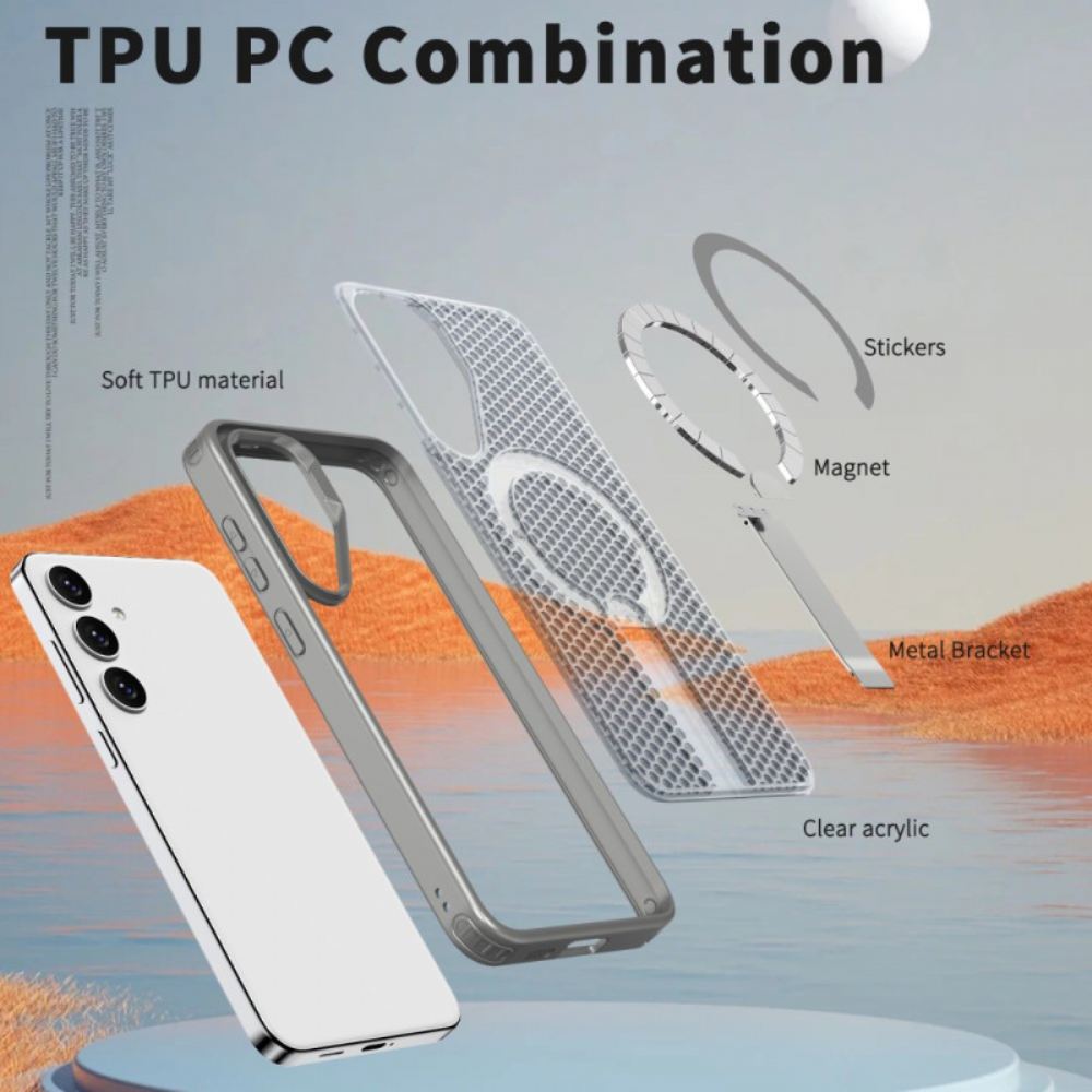 Kryt Na Samsung Galaxy S26 Magnetické S Magnetickým Stojánkem A Stojánkem S Mřížkovou Texturou