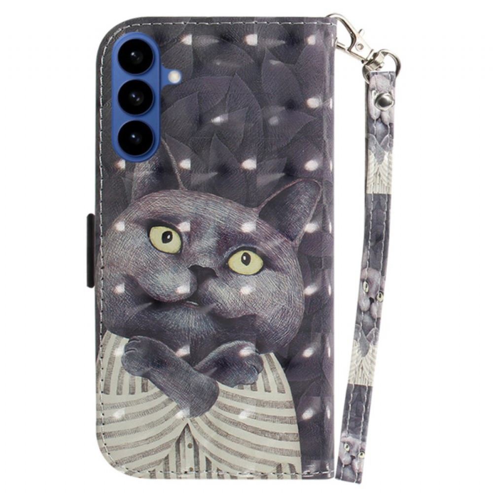 Peněženková Pouzdra Samsung Galaxy S26 Kryty Na Mobil Šňůrka Na Krk S Šedou Kočkou