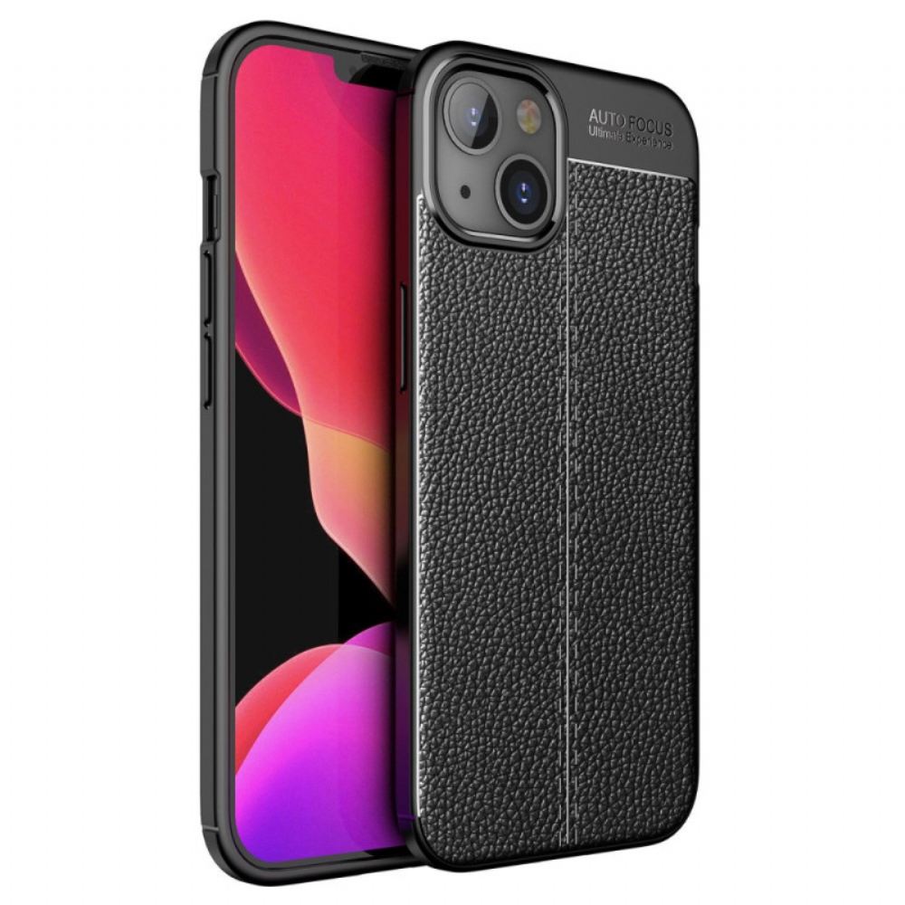 Kryt Na iPhone 14 Plus Dvojitá Linie Litchi Kožený Efekt