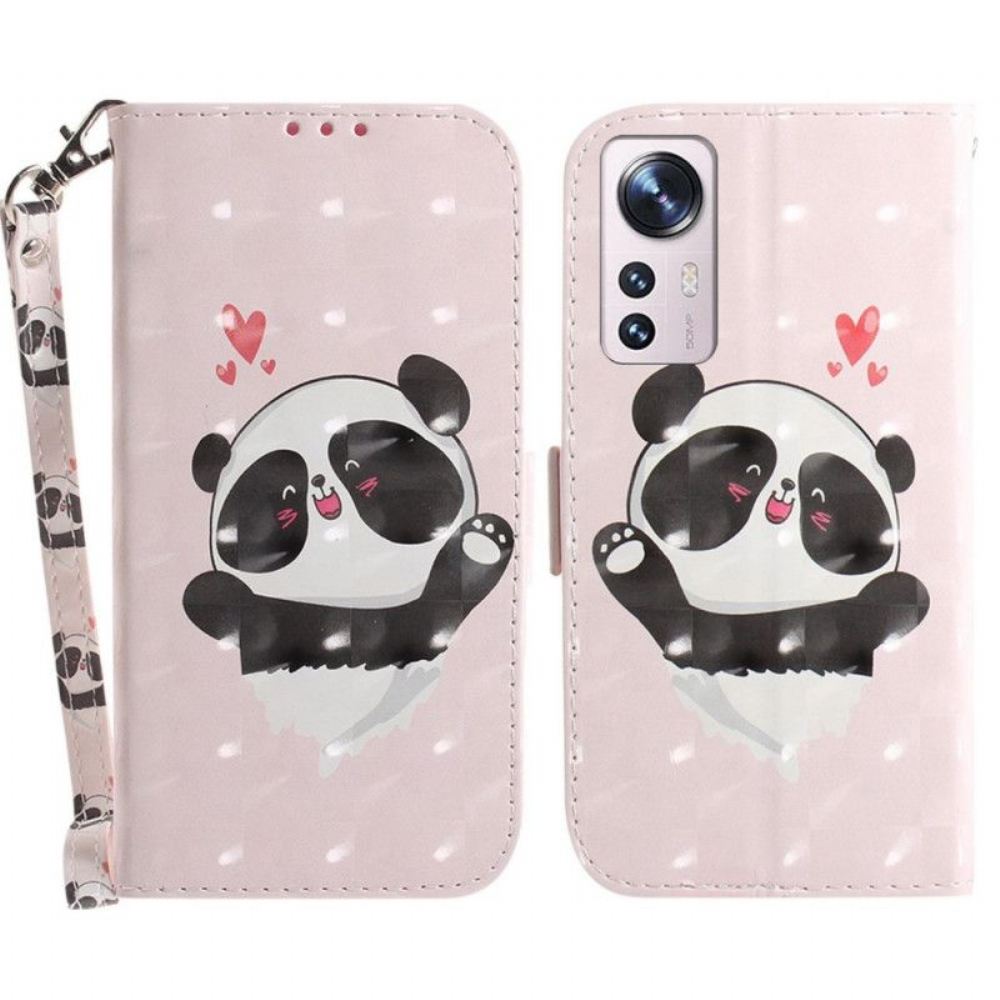 Flipové Pouzdro Na Xiaomi 12 / 12X Na Lana Panda Love With Lanyard