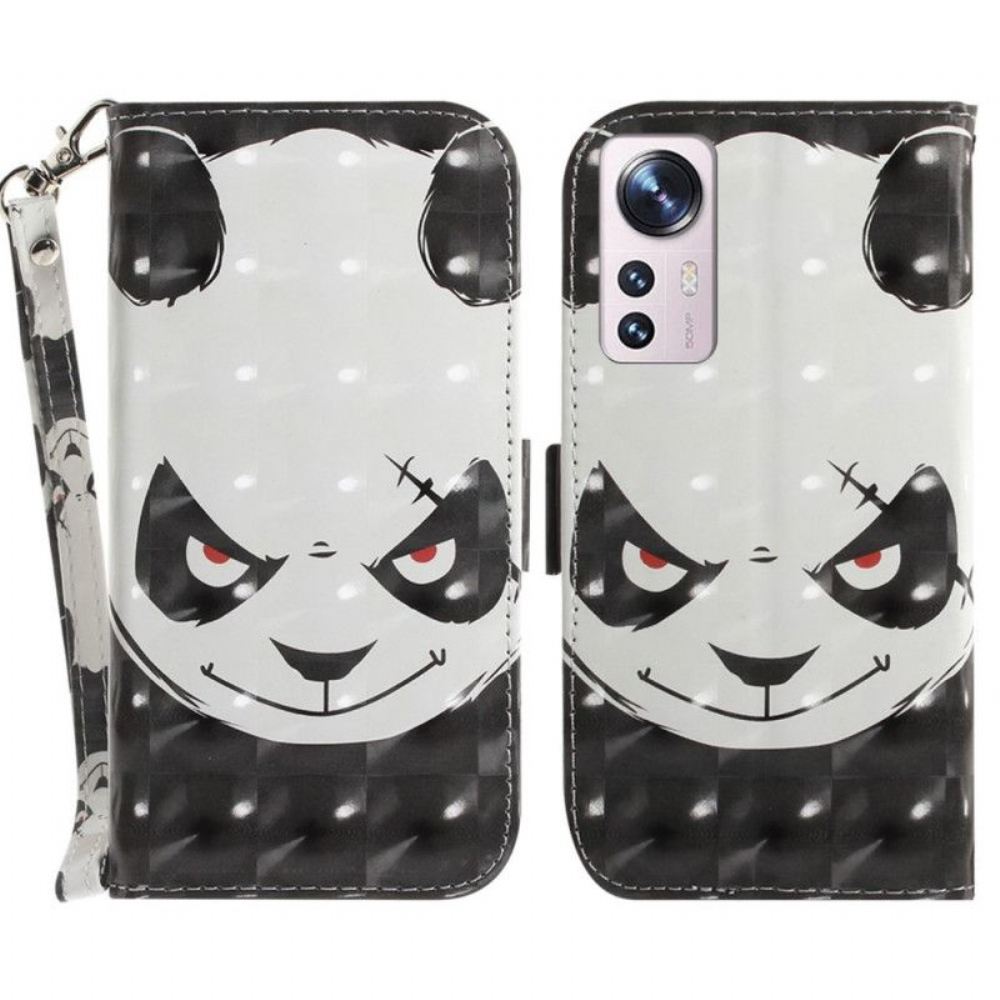 Flipové Pouzdro Na Xiaomi 12 / 12X Na Lana Rozzlobená Panda S Lanyardem