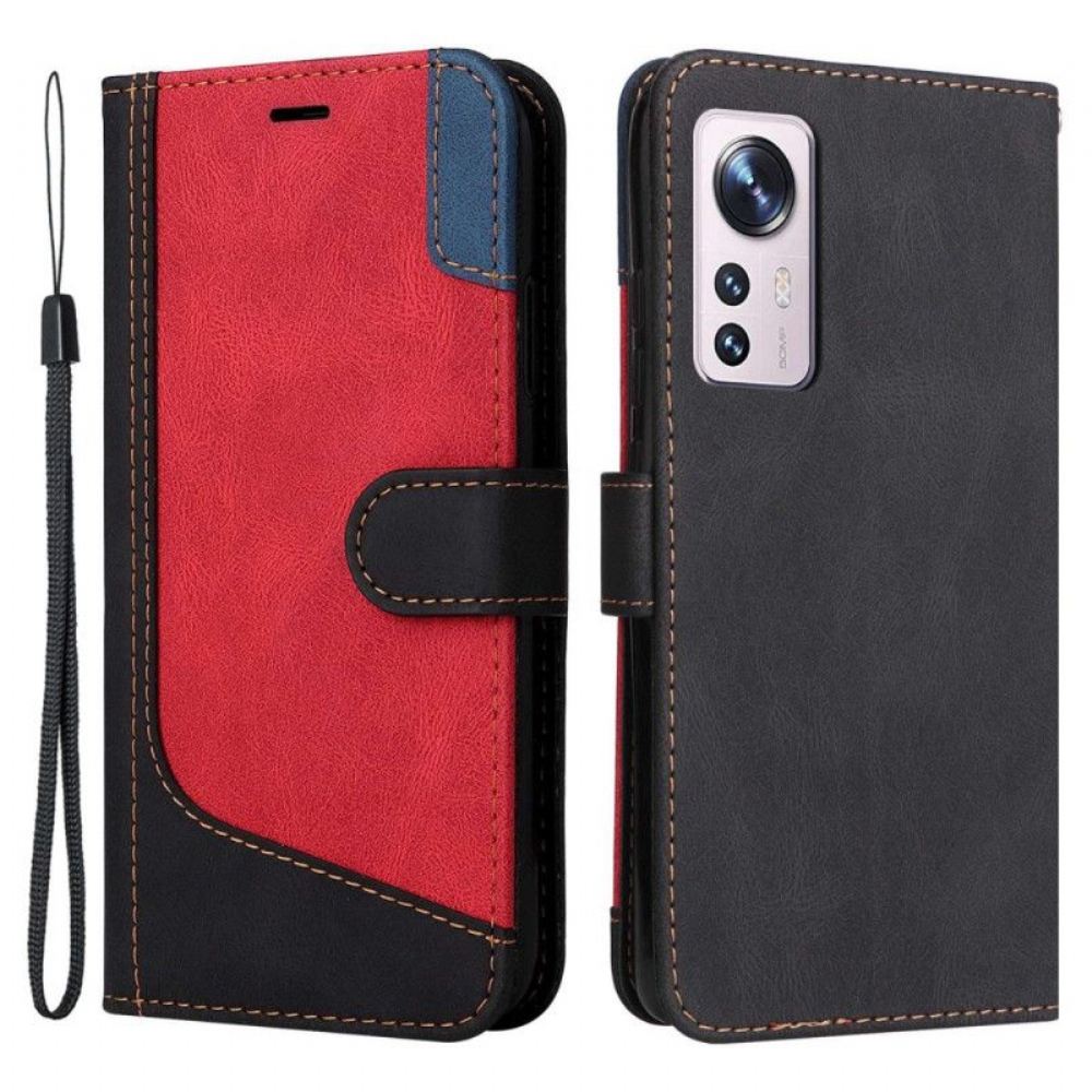 Flipové Pouzdro Na Xiaomi 12 / 12X Na Lana Tříbarevný Pásek