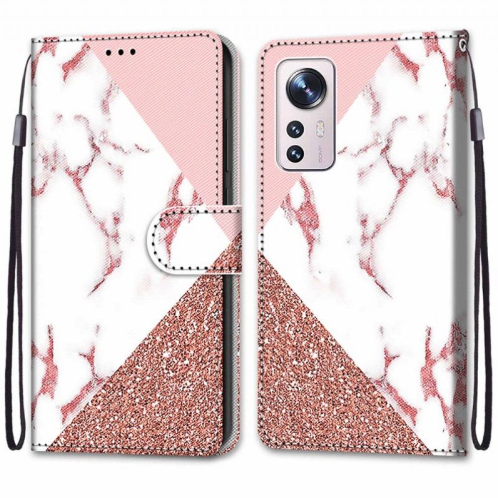 Flipové Pouzdro Na Xiaomi 12 / 12X Mramor A Třpytivý Trojúhelník