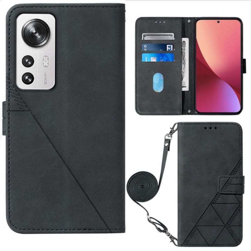 Flipové Pouzdro Na Xiaomi 12 / 12X Trojúhelníky S Ramenním Popruhem