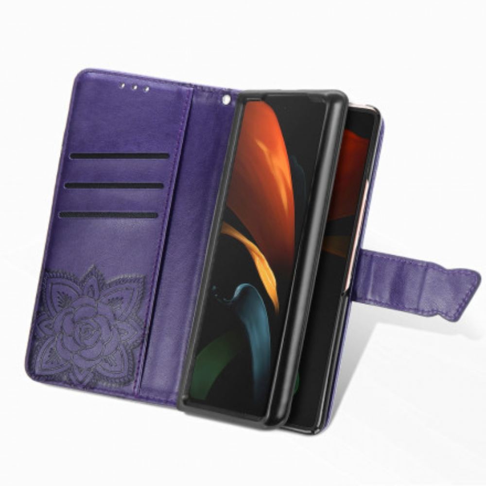 Kožené Pouzdro Na Samsung Galaxy Z Fold 3 5G Motýlí Design Se Šňůrkou