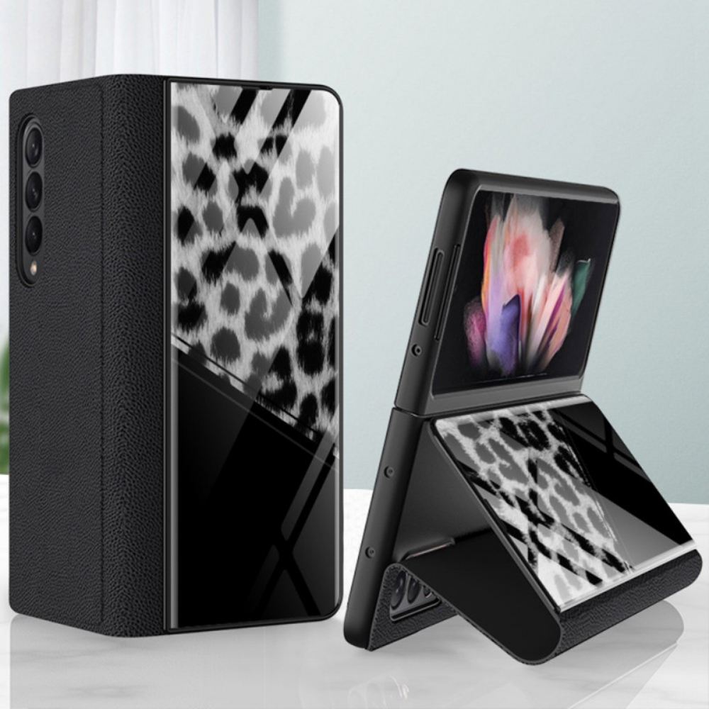 Kryty Na Mobil Na Samsung Galaxy Z Fold 3 5G Flipové Pouzdro Tvrzené Sklo Leopard