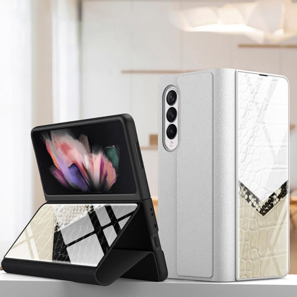 Kryty Na Mobil Na Samsung Galaxy Z Fold 3 5G Flipové Pouzdro Tvrzené Sklo Leopard