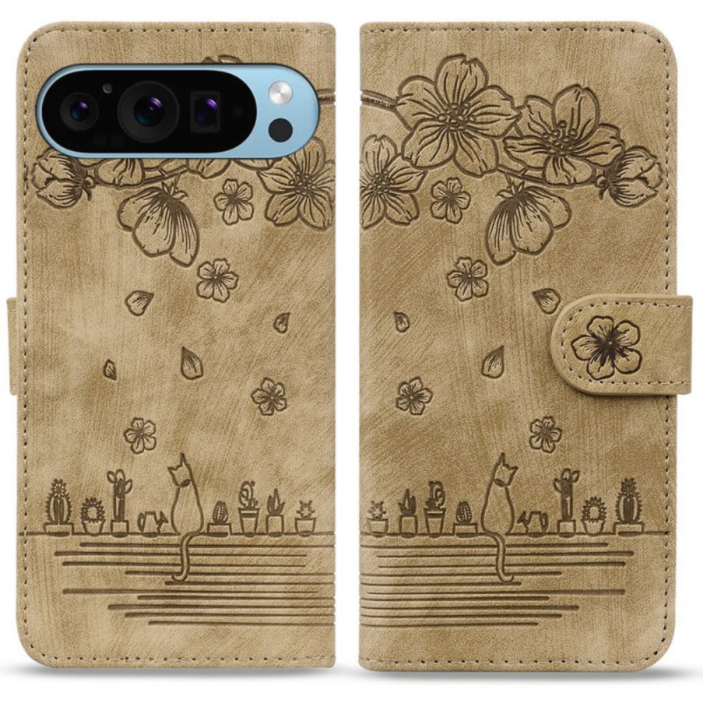 Kožený Kryt Google Pixel 10 / 10 Pro Kočičí Scéna