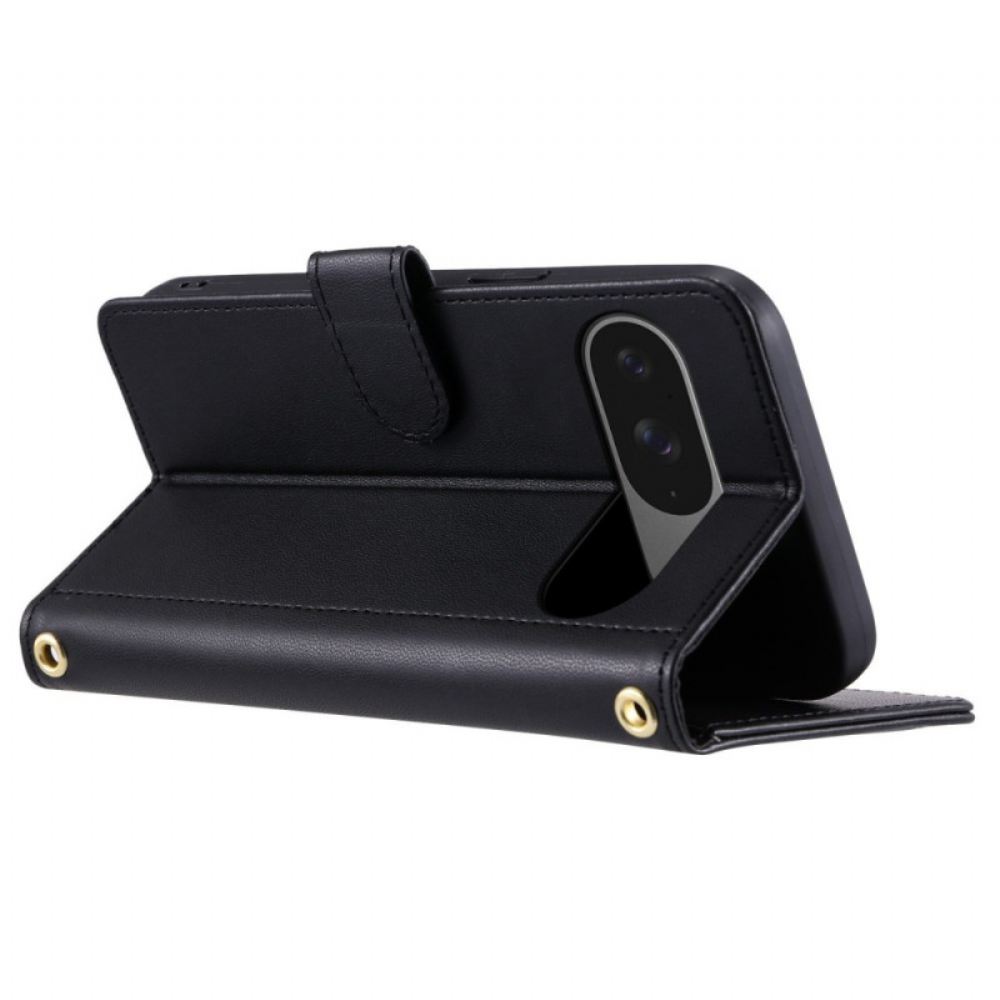 Kožený Kryt Google Pixel 10 / 10 Pro Prošívaný S Řemínky