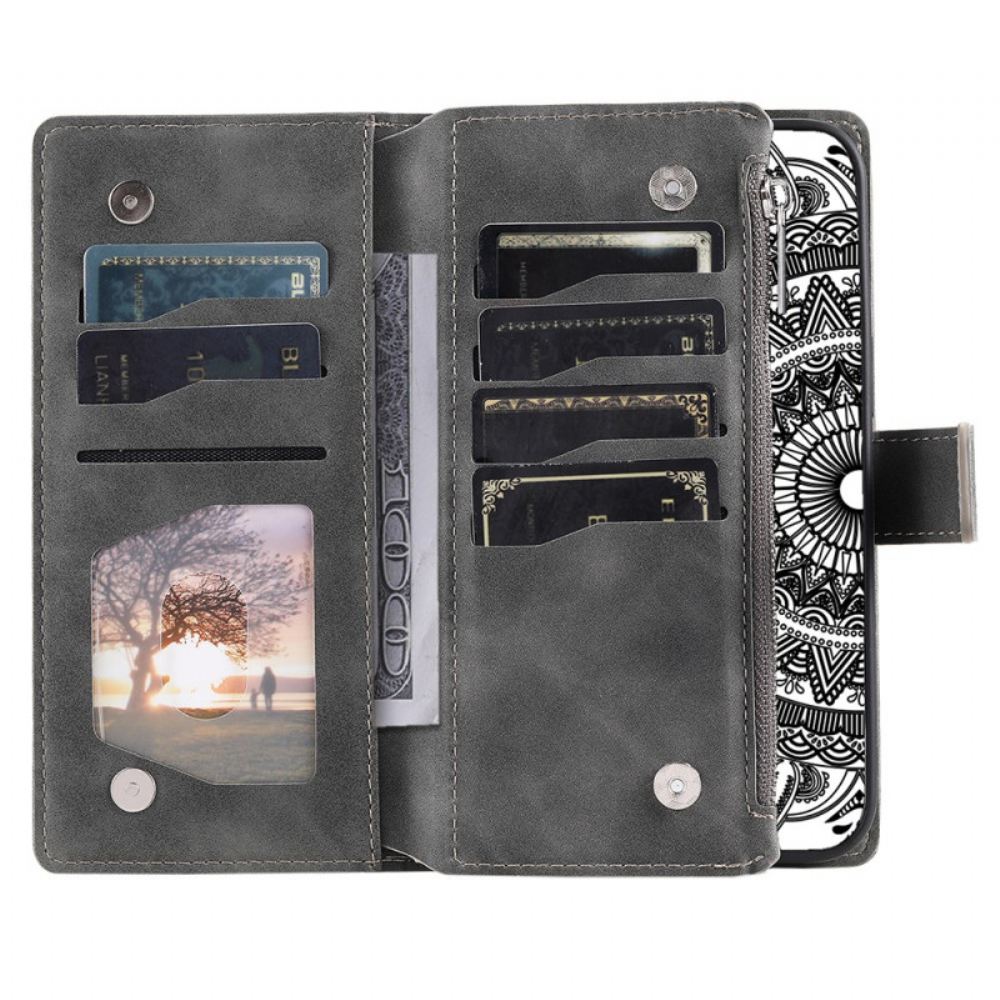 Kožený Kryt Na Google Pixel 10 / 10 Pro Peněženka S Mandalovým Semišovým Efektem