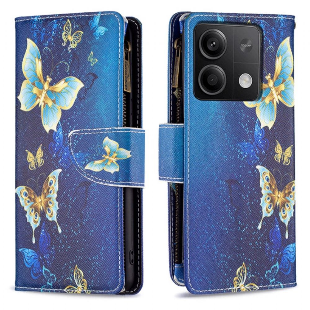 Kožený Kryt Na Xiaomi Redmi Note 13 4g Peněženka Golden Butterflies