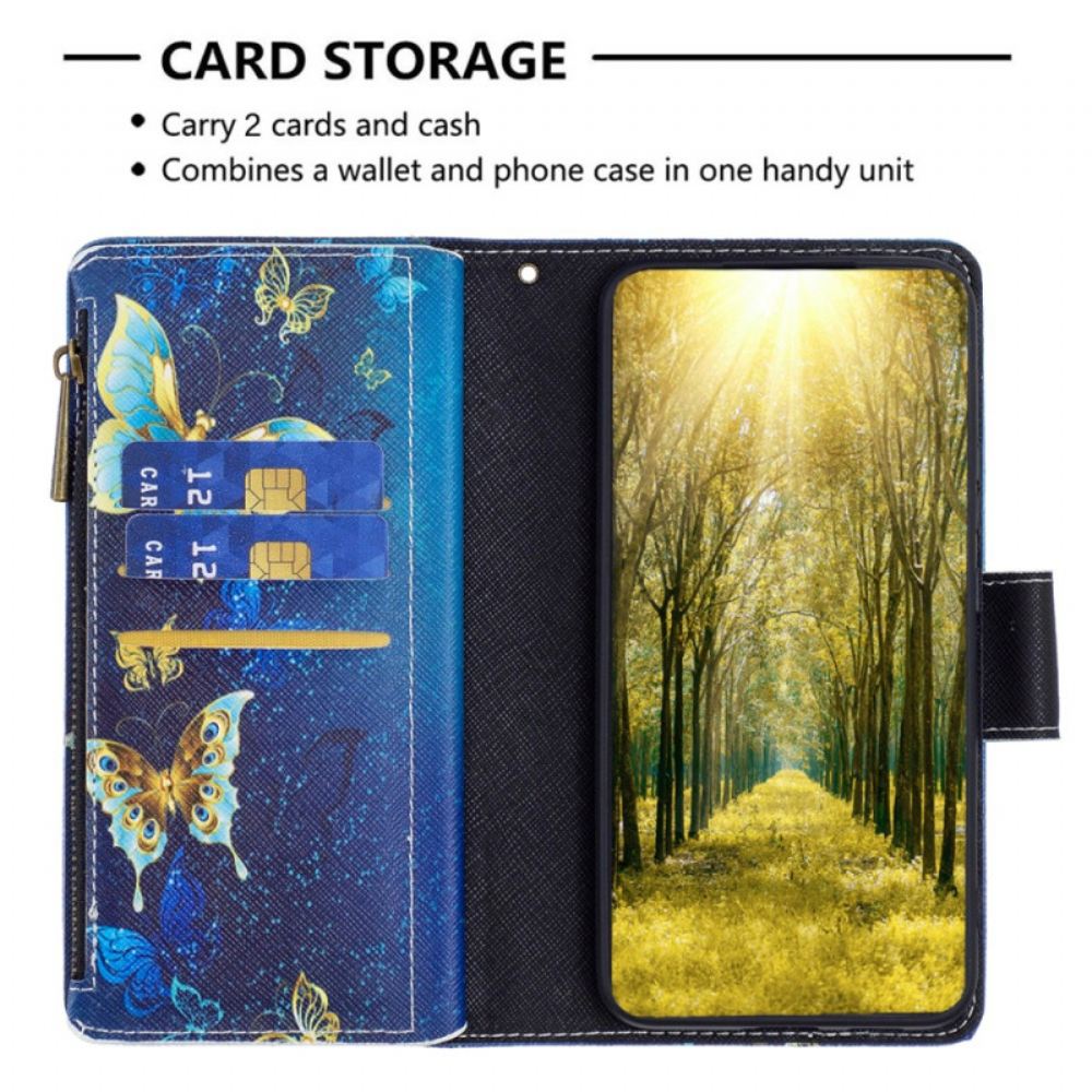 Kožený Kryt Na Xiaomi Redmi Note 13 4g Peněženka Golden Butterflies