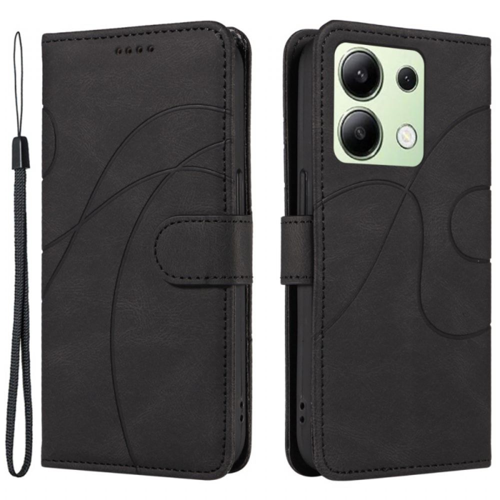 Kožený Kryt Na Xiaomi Redmi Note 13 4g Zakřivené Čáry S Páskem