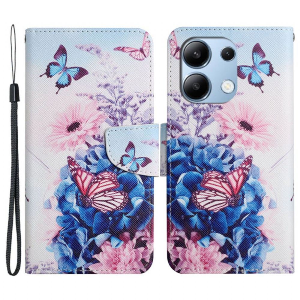 Kožený Kryt Xiaomi Redmi Note 13 4g Fialový Motýl S Řemínkem