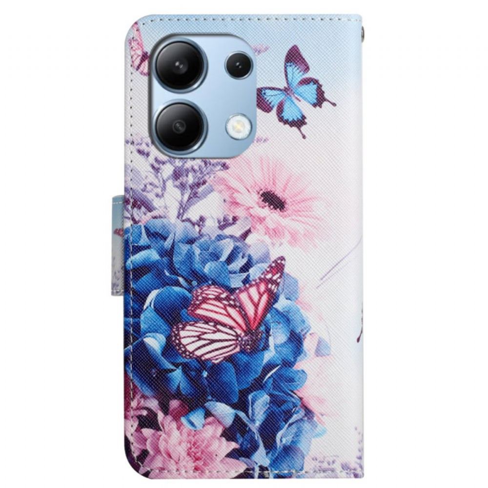 Kožený Kryt Xiaomi Redmi Note 13 4g Fialový Motýl S Řemínkem