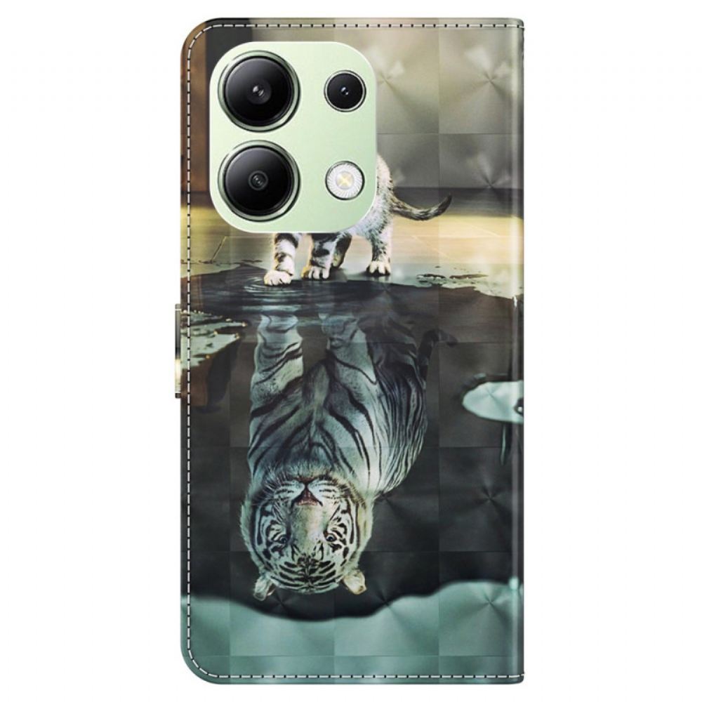 Kožený Kryt Xiaomi Redmi Note 13 4g Kočka A Tygr S Popruhem