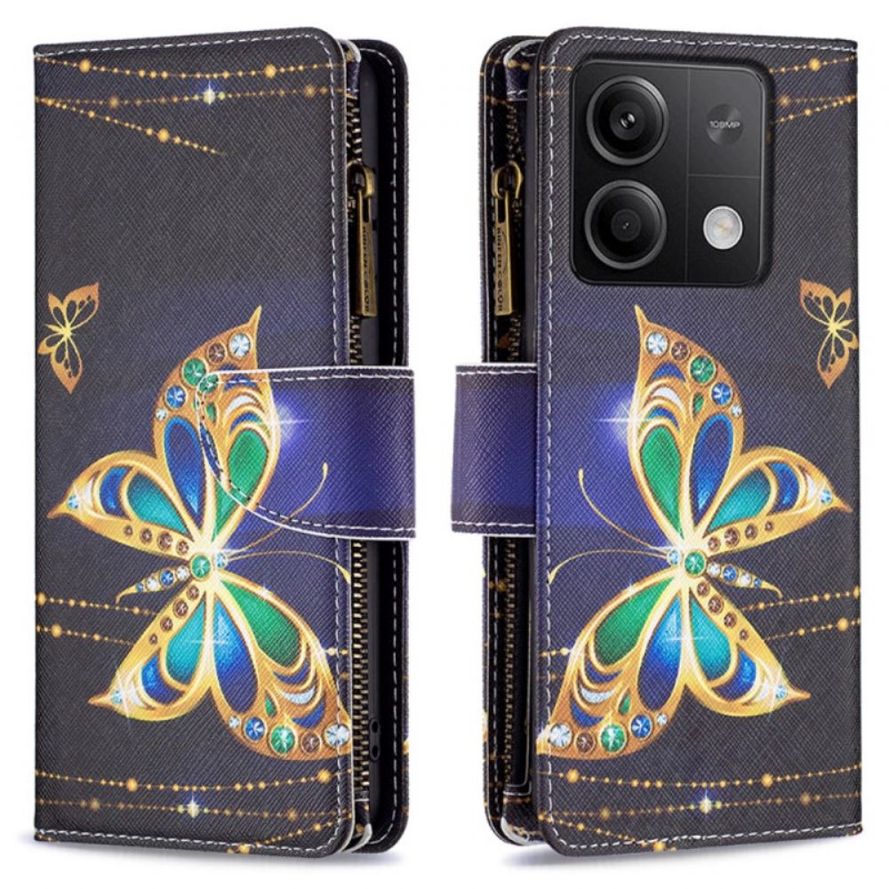 Kožený Kryt Xiaomi Redmi Note 13 4g Peněženka S Štrasovými Motýly