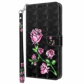 Kožený Kryt Xiaomi Redmi Note 13 4g Růžové Květy S Páskem