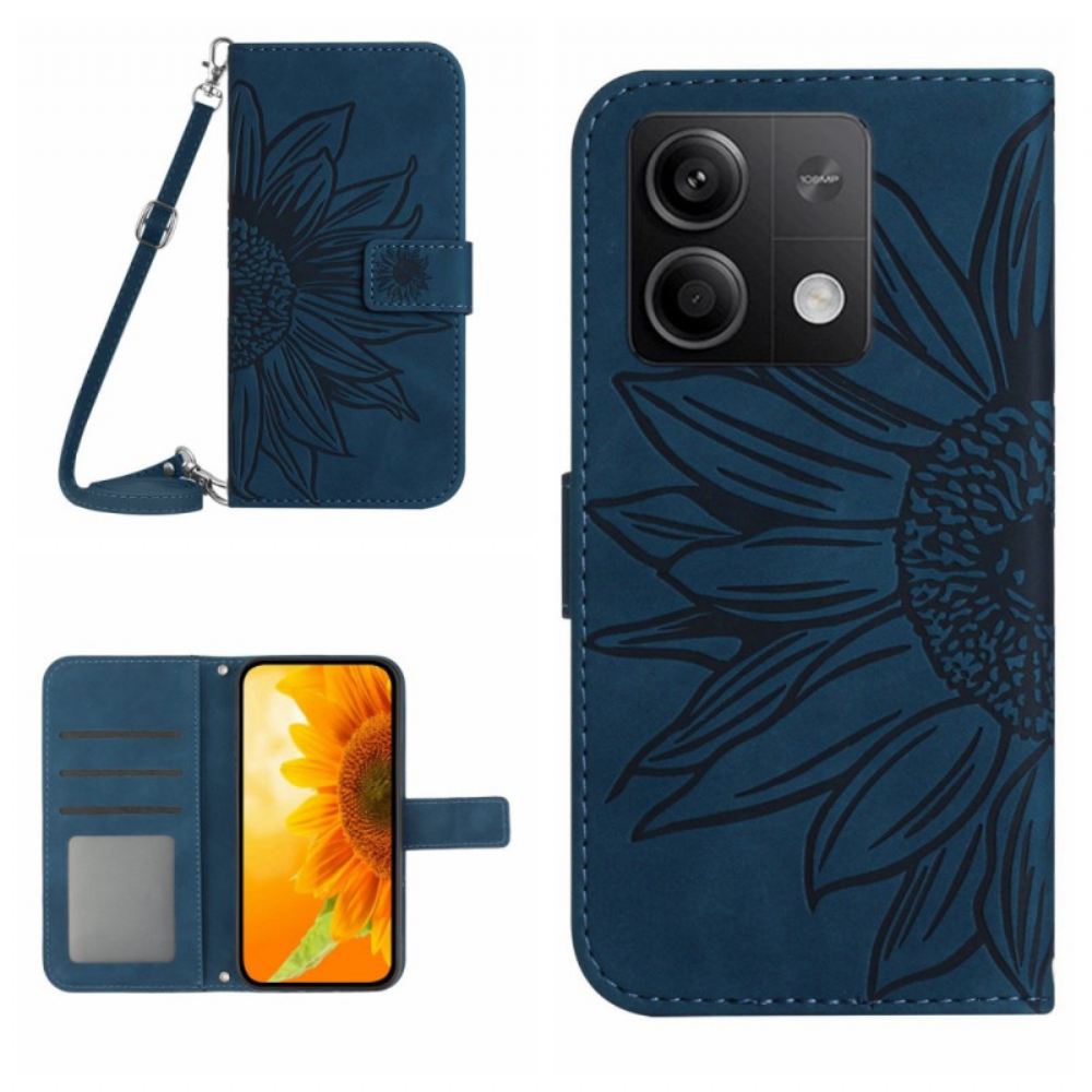 Kožený Kryt Xiaomi Redmi Note 13 4g Slunečnice S Popruhem Přes Rameno